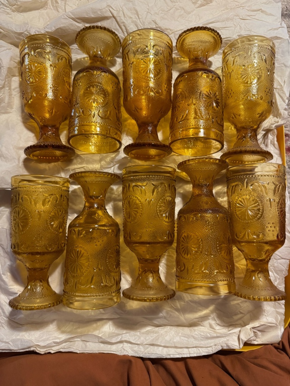 Set of 5-Vintage 1970s Brockway Glass Co. "American Concord Amber"